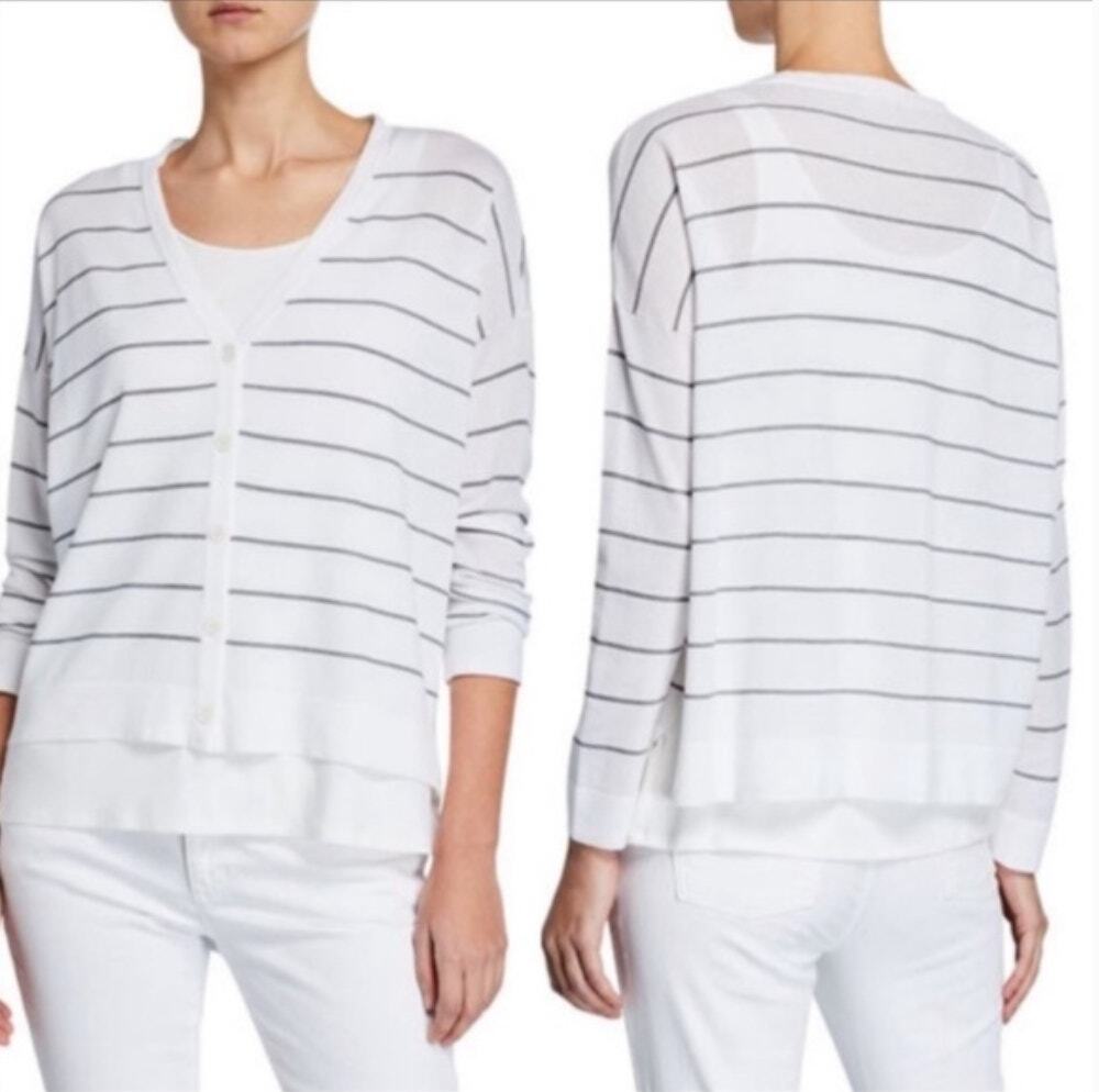 EILEEN FISHER Striped Tencel Cardigan Sweater // XSP